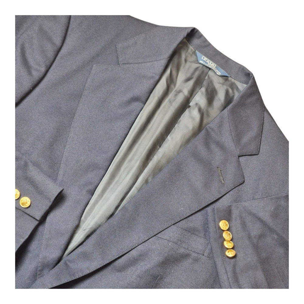 VTG Polo Ralph Lauren Men's 41 Navy Wool Blazer Gold Buttons USA Union Made